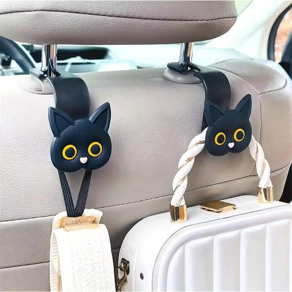 2pcs 3D Cartoon Cat Car Seat Headrest Hooks, Universal Type, Can Be Used To Hang Handbags, Wallets, Coats, Etc., Cute Car Accessories