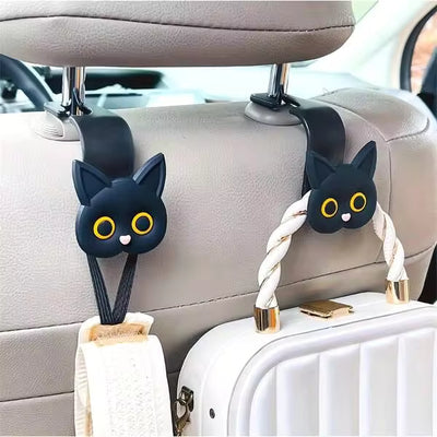 2pcs 3D Cartoon Cat Car Seat Headrest Hooks, Universal Type, Can Be Used To Hang Handbags, Wallets, Coats, Etc., Cute Car Accessories