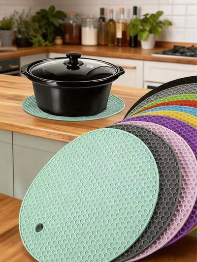 6/3 Packs Silicone Heat Resistant Placemats - Round Non-Slip Pot Holder Mats For Kitchen Countertops & Dining Tables, Multi-Purpose Hot Pad Trivets For Hot Dishes, Outdoor Picnics & BBQ Use