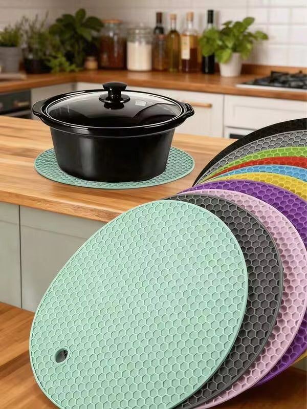 6/3 Packs Silicone Heat Resistant Placemats - Round Non-Slip Pot Holder Mats For Kitchen Countertops & Dining Tables, Multi-Purpose Hot Pad Trivets For Hot Dishes, Outdoor Picnics & BBQ Use
